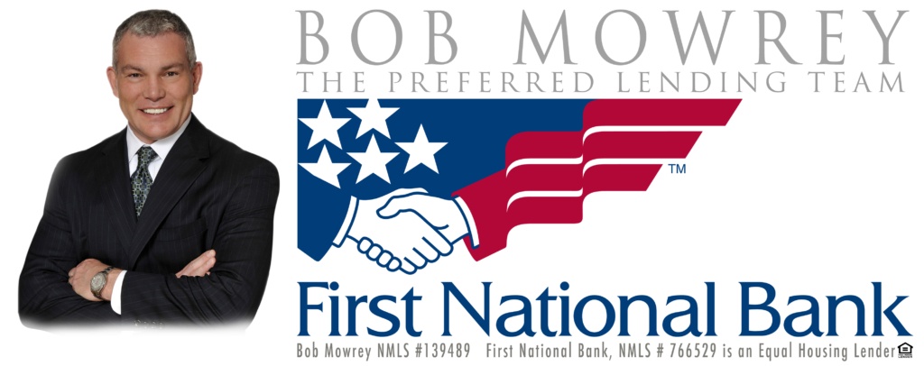 Bob Moyney at First National Bank, engaged in a discussion with clients in a professional office setting.